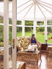 Conservatory with patio sliding door